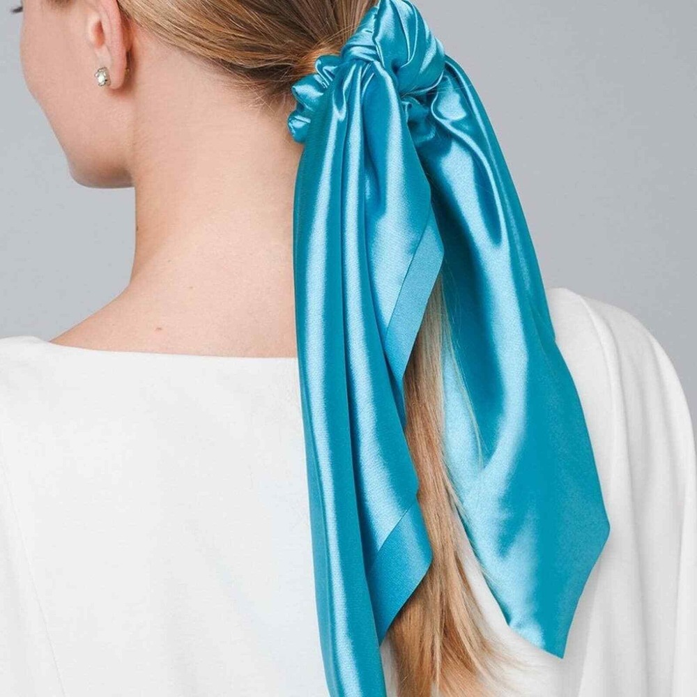 White House Black Market Women's Blue Convertible Satin Scrunchie Hair Tie Sash